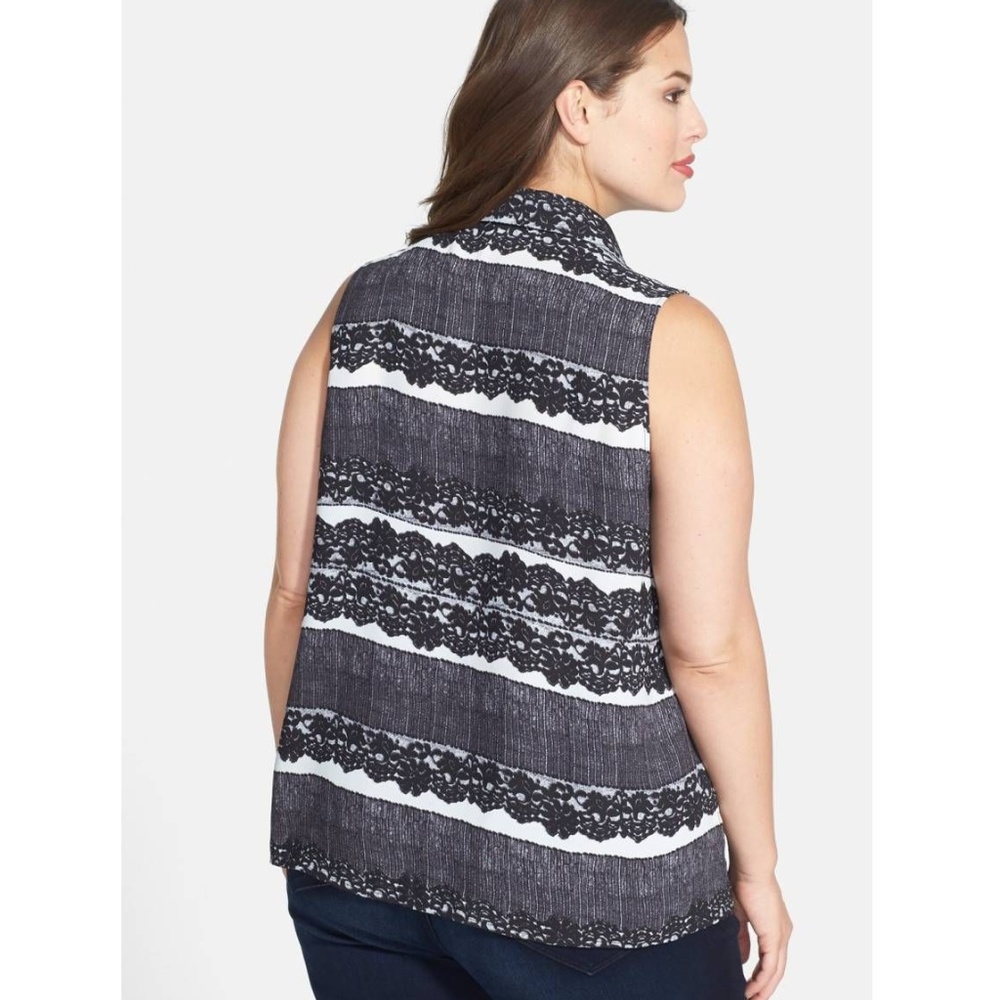 TUSALE VINCE CAMUTO Lace Print Tie Neck Blouse Top - Picture 2 of 7